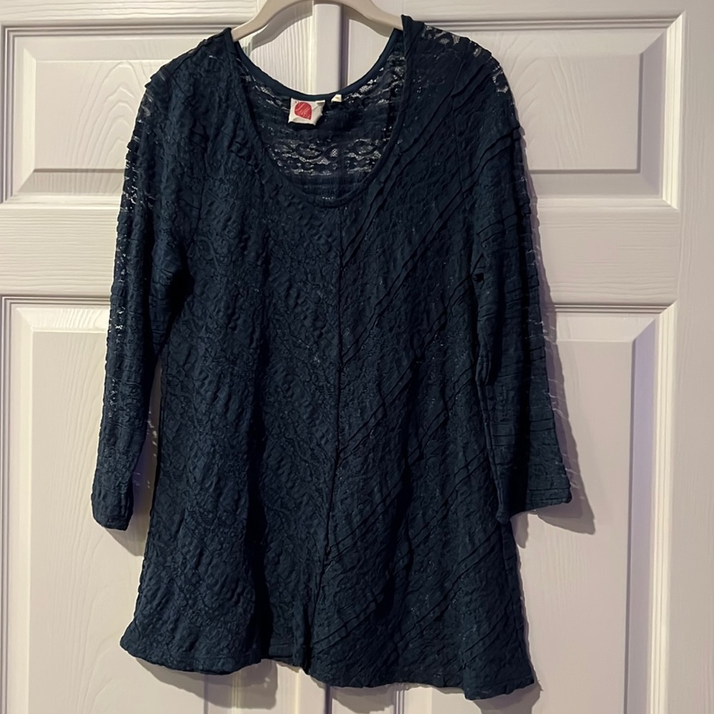 LILKA Colette unlined BLUE lace long sleeve top.